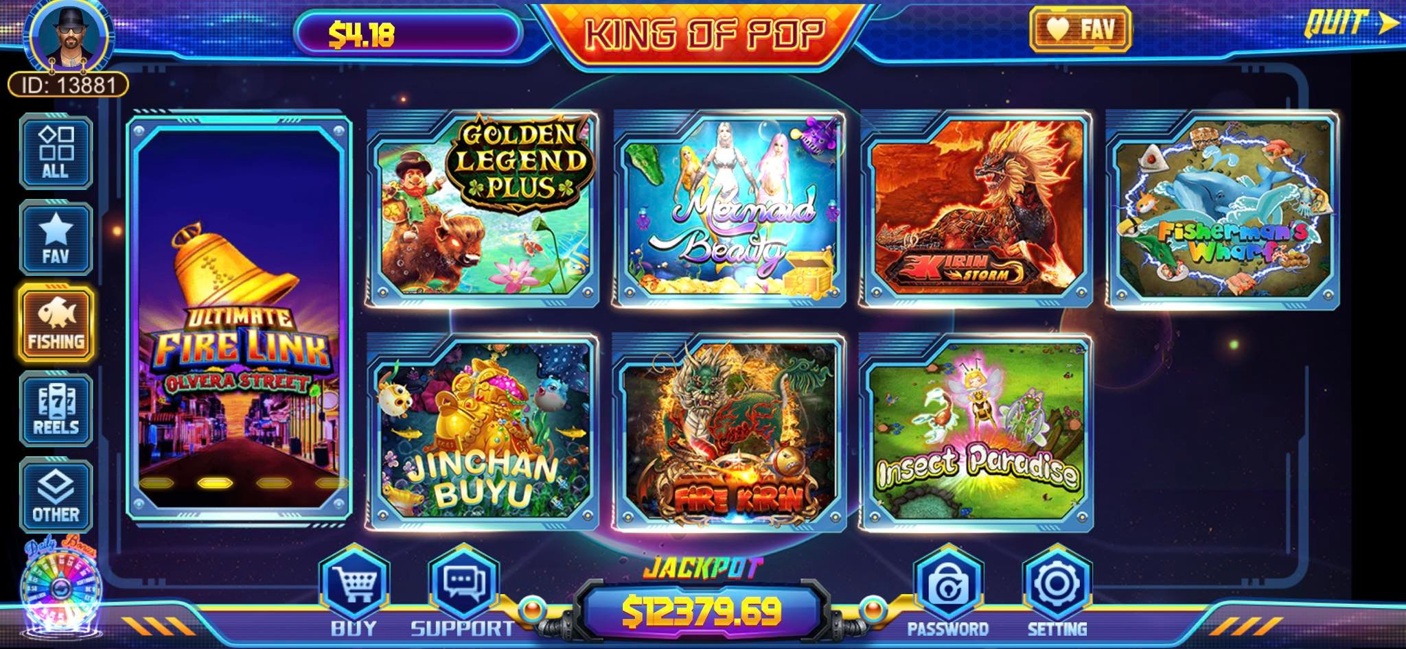 King of Pop Casino Mobile Interface
